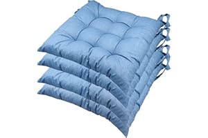 casaviva® Set 4 Cuscini Sedia 9 impunture con lacci Made in Italy lavorati a mano in 100% cotone stampato effetto lino imbottitura deluxe 7 cm (carta da zucchero)