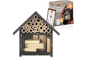MY GARDEN OUTDOOR LIVING My Garden Bug Hotel Wooden Bee Hotels for Gardens UK With Bug Chart - Weather Resistant Hanging Insect Hotel for Ladybug Butterfly Wild Bees - Eco Friendly Bamboo Nesting Habitat - Grey