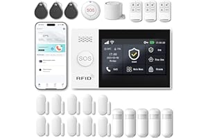 XUK Systeme Alarme Maison sans Fil – sans Abonnement ni Frais Mensuels – Kit Alarme Maison Complet avec Écran Tactile, Détecteur de Mouvement, Détecteur d’Ouverture, Sirène – Works with Alexa
