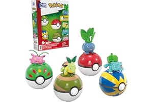MEGA BRANDS MEGA Pokémon Dresseur de Pokémon de type Plante Coffret de construction de 118 pièces comprenant les figurines articulées Bulbizarre, Tortipouss, Granivol et Mystherbe, idée de cadeau pour enfants