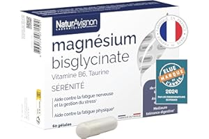 NATURAVIGNON LABORATOIRE Magnesium Bisglycinate | Fatigue intense épuisement anti stress anxiété angoisse | vitamine b6 taurine | Haute absorption | 1 mois | Made in France | Laboratoire NaturAvignon