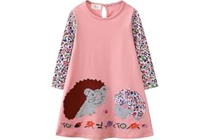 KFNIRE Ragazza Vestito Cotone Manica Lunga Casual Eleganti Vestito Unicorn per Bambina 1-7 Anni