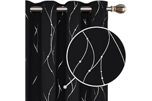 Deconovo Verdunkelungsgardinen mit Ösen Dicke Thermogardine Kälteschutz warm Hitzeschutz, Blickdichte Vorhänge, Wohnzimmer Gardinen mit Muster, 138x132 cm(HöhexBreite), Schwarz, 2er Set