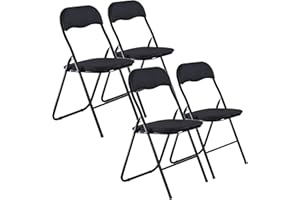 URBNLIVING Set of 4 x Folding Dining Office Multi Purpose Industrial Padded Chairs Heavy Duty Premium Quality Metal Frame, PVC, Velvet, Ribcord, Cushioned Seats (Black Velvet)