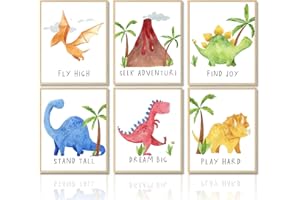 Dazzlewall Affiche de Décoration Murale de Dinosaures en aquarelle Affiche de Citations Motivantes pour la Décoration des Chambres d'Enfants 8x10 in Sans Cadre Lot de 6
