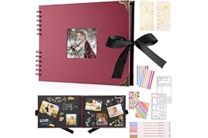 DazSpirit Album Photo 80 Pages Noir Scrapbooking Album 29,5 X 21Cm Livre Scrapbooking Avec 6 Stylos Métalliques, Pour 160 Photos, Livre D'or Pour Anniversaire Et Mariage (Vin Rouge)