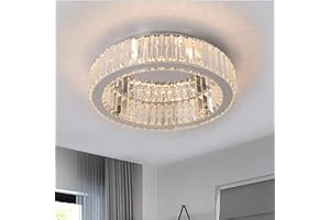 ‎VINILKY Vinilky 15 '' Chrom Deckenleuchte Kristall, Dimmbare Kristallleuchter moderne bündige LED Beleuchtung Kronleuchter für Wohnzimmer, Esszimmer, Schlafzimmer, Küche, Eingang, Flur