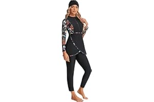 SHUOBEITER Burkini Swimsuits for Women Modest Swimwear Islamic Long Sleeve Bathing Suit Full Cover Hijab