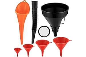 PANBEIQIWEU 6 Stück Einfülltrichter Set, rechtwinkliges flexibles Kunststoff Trichter Set, Universal Auto Benzin Kraftstoff Trichter mit abnehmbarem Auslauf und langen Trichtern – Rot/Orange/Schwarz