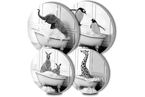 WALARKY Animal Bath Round Metal Hob Covers, Pack of 4, Black & White Hob Covers for Electric Hobs, Top Burner, Gas Range Oven Protection, Kitchen Tools, Accessories, Modern Hob Top, Kitchen Decor