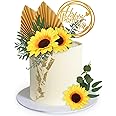 MEMOVAN Sunflower Cake Topper 18pcs Sunflower Cake Decoration with Gold Happy Birthday Cake Topper Sunflower Golden Palm Eucalyptus Leaves for Sunflower Boho Summer Theme Birthday Wedding Baby Shower