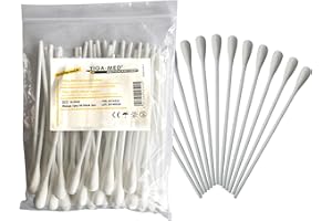 ‎TIGA-MED TIGA-MED Medizinische Wattestäbchen mit großem Kopf | 100 Stück (2 x 50) | PE-Stab 15cm | hygienisch verpackt | für Medizin, Kosmetik und Haushalt