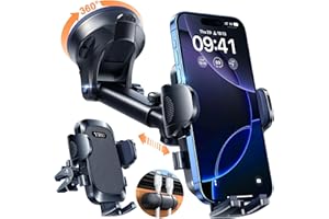 [True Military-Grade & 360° Rotatable Suction] 2025 YRU Ultimate Car Phone Holder Mount【90+LBS Safest Strongest & Patent Certs】Dashboard Windscreen Vent for iPhone 17 16 Pro Max Samsung, Matte Black