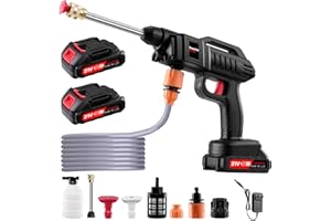 LEADGOODS Bezprzewodowa myjka wysokociśnieniowa z akumulatorem, 21 V, 60 bar, 2 x akumulator 2000 mA, obrotowa dysza 6 w 1, wąż pianowy, wąż 5 m, do czyszczenia i nawadniania