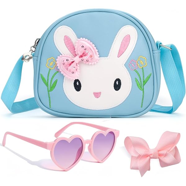 Set Bimba: Borsa Coniglietto Rosa Con Occhiali Cuore E 14 Fermagli Capelli – Dogmoon