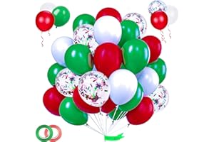 DREAM HORSEX 70 Piezas Globos navideños para fiestas, Globos de Confeti Verde Rojo, Globos de Navidad de 12 Pulgadas, Globos de látex de fiesta para decoraciones navideñas, suministros para fiestas de Año Nuevo