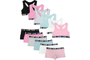 Channo Conjunto de Sujetador y Braguita para Niña Algodón Top Básico sin Aros Regreso a la Escuela con Tirantes Anchos Braguita Tipo Culotte. Pack de 3 Conjuntos (6 Piezas).