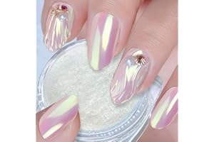GJNL Mermaid Chrome Nail Powder - Iridescent Nail Powders Aurora Chrome Powder for Nails, Shimmer Pink Pigment Powder for Nails, Chameleon Rainbow Effect Nail Powder