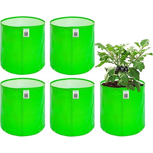 Anandi Green\'s Premium HDPE Uv Protected 260 GSM Round Shaped Green Colour Plants Grow Bags Suitable for Terrace and Vegetable Gardening 12x12 Inch Pack of 5 Grow Bags
