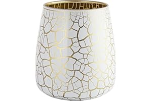 ‎TREND FOR HOME TREND FOR HOME Szklany Wazon na Kwiaty 17 cm Biały Wazon ze Szkła Pojemnik na Kwiaty Świecznik Wazon Dekoracyjny Biało-Złoty Pojemnik na Świeczkę | 2310 ml | Ø 11.9 cm | Zinnia Crackle | Biały/Złoty