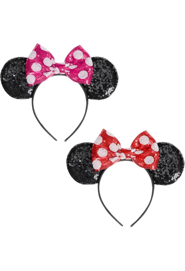 DRESHOW Serre-Tête Oreilles Mickey Paillettes - Bandeaux Fête Cosplay Filles Femmes 2 Pièces