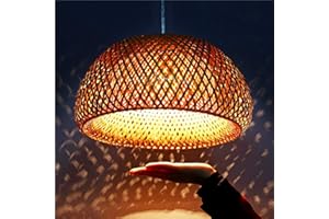 AHQX Lustres Vintage Lampe Pendentif Tissé Bambou Rotin Naturel Main Lustre Creative Lampe Suspendue E27 Réglable En Hauteur Lampe Suspension Chambre Restaurant Vivant Plafonnier Café Lumière,60cm