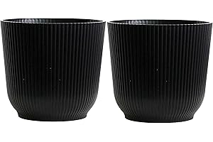 Olly & Rose Oxford Plant Pot Planter Plastic - Pack of 2 - Indoor and Outdoor Flower Pots for Garden and Home - Toughened Resin Plant Pots (Black, 18cm)