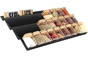 Kulamo Organizador Especias Cajon, Especiero Cajon Extensible para Cajones de 30 a 60 cm, Organizador de Especias Cocina con Paredes Laterales Antideslizantes, 4 Niveles, Juego de 2, Negro
