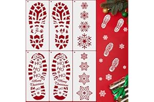 Weihnachtsmann-Fußabdrücke Schablone, Hillylolly Weihnachten Schablonen Set, Weihnachten Thema Kunststoff Schablonen, Plastik, 30.5x14 CM, Geeignet für Fensterglas oder Zementboden (6 Stück)
