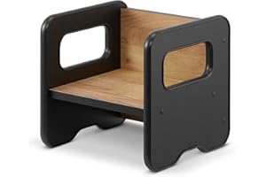 defiPad Tabouret pour Enfant | Tabouret élégant Double Face | Fauteuil Enfant à partir de 1 an | Chaise pour Enfant en Bois | Chaise Transformable en Table (Noir + Chêne)