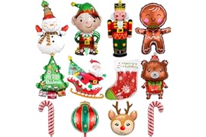 SENIDEA 12 Pcs Oversized Christmas Foil Balloons Party Decorations Xmas Balloons for Kids: Stocking Snowman Santa Elf Helium Balloon