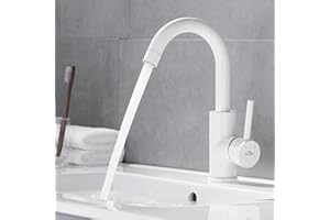 Auralum Kran łazienkowy z wężem 60 cm, obracany o 360°, bateria mieszakowa, jednouchwytowa bateria z mosiądzu, armatura do łazienki, umywalki, małej kuchni, biały