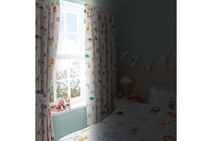 Happy Linen Company Girls Boys Animal Alphabet Educational White 66" x 72" Ring Track Pole Fully Lined Thermal Blackout Pencil Pleat Curtain Set