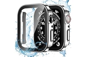 Dirrelo 2 Stück Schutzhülle für Apple Watch Series SE/6/5/4 44mm Hülle mit Panzerglas Displayschutz, Wasserdicht Hart PC Flache Kante Case, Hochempfindliche Schutzfolie für iWatch, 2Silber