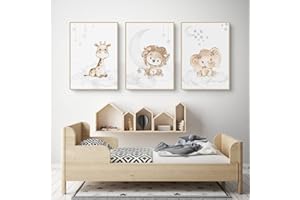 EXQULEG 3er Set Poster Kinderzimmer Kleiner Hase Giraffe Tiere Bilder Babyzimmer Deko Ohne Rahmen, Kinderbilder Tiermotive Poster für Junge Mädchen (A,21x30cm)