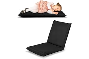 COSTWAY Krzesło podłogowe, fotel podłogowy, z 6-stopniową regulacją oparcia, tapicerowany fotel do gier, sofa podłogowa, krzesło do medytacji, krzesło okienne, krzesło do medytacji (czarne)