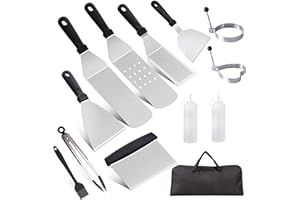 11 Pièces Spatules pour Barbecue, AMZMUKAUP Ensemble de Spatuleen Acier Inoxydable Ensemble d'accessoires pour Plaque chauffante Professionnelle BBQ pour Teppanyaki