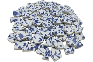 ANKTILY Carreaux de mosaïque en céramique cassée pour travaux manuels, pièces de mosaïque en porcelaine bleue et blanche irrégulières pour projets de mosaïque de vases (taille M, 5)