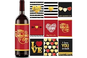 Haooryx 90pcs San Valentino Bottiglia di Vino Etichetta Adesivo 4* 5 Pollici 9 Disegni San Valentino Amore Tema Etichetta Adesivo Be My Valentine Bottiglia di Vino Decorazione San Valentino Forniture