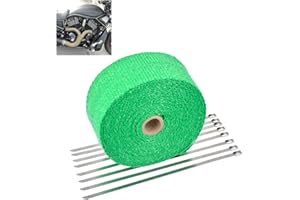 NATGIC 15M Car Motorcycle Exhaust Heat Wrap Tap Header Glassfiber Wrap Kit 2" x50Ft + 8PCS 11.8 inch Stainless Locking Ties(Green)