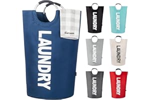 Caroeas 125L Panier à Linge Grande Capacité, Sac à Linge Pliable avec Poignées Rembourrées, Corbeilles à linge，Idéal pour le Rangement et le Transport des Vêtements，Bleu marine
