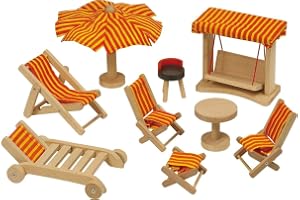 Goki 51913 – Trädgårdsmöbler, 9 delar, dockhusmöbler