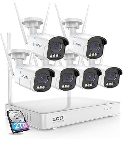 ZOSI PoE Bewakingscameraset voor buiten, 8CH 4K PoE NVR, 4x 5MP outdoor IP-camera's met F1.0 groot diafragma en 1/1,79 inch supersensor, echt