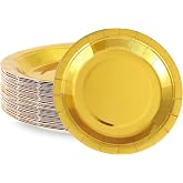Gold Birthday Tableware, 50 Pieces, Paper Plates 7 Inches | Elegant Table Decoration, Disposable Tableware for Weddings, Anni