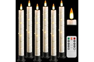 Da by LED Flameless Cone Candle With Remote Timer, Battery Powered With String Light, 3D Dynamic Flame, Window Design, 25CM Ivory, 6pcs