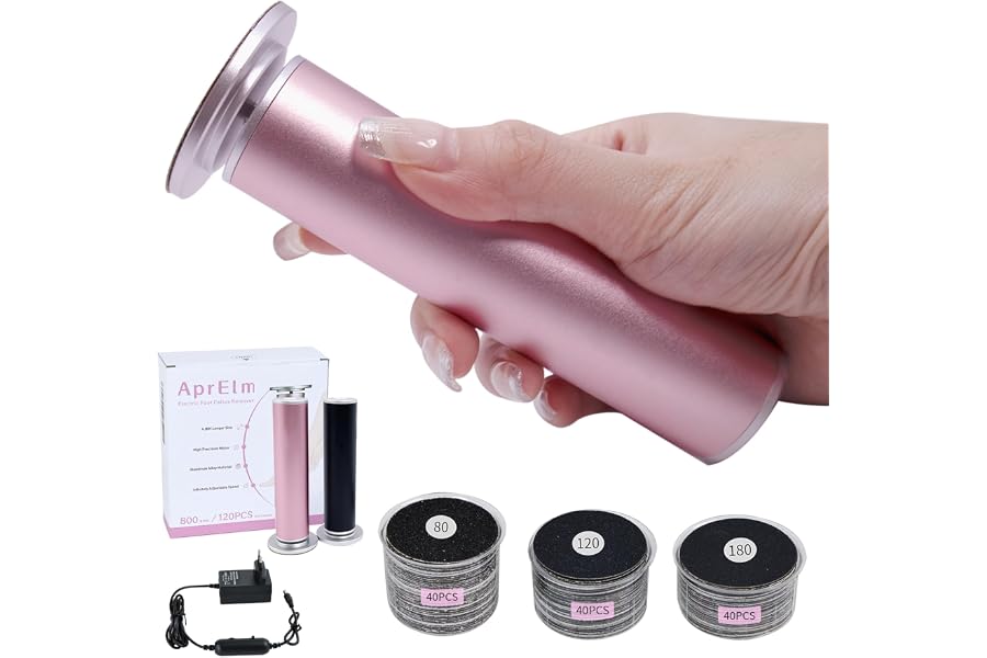 AprElm E1 - Rapeuse Pieds électrique Professionnelle 12 cm - avec 120 Disques Abrasifs et Vitesse Variable - Pour Pedicure et