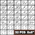 Calligraphy Stencil Letters Cursive Alphabet Letter Number Drawing Stencils Scale Template Sets for Bullet Journal Planner / Scrapbook / DIY Craft on Wood