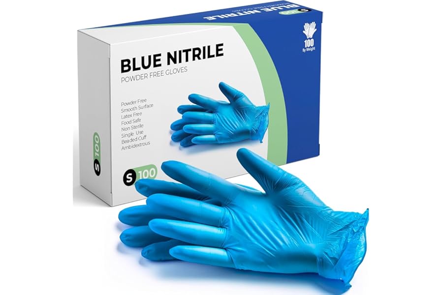 The Real Touch Blue Nitrile Disposable Gloves, Powder-Free, Latex-Free, Ideal for Medical, Food Handling, Cleaning, and Multi-Purpose Use (Box of 100) (Small)
