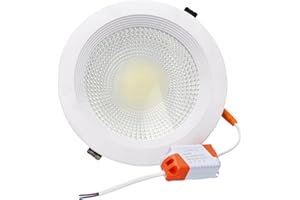 Jandei – Downlight LED COB 20W Encastrable, Foco Marco Redondo Blanco 185x45 mm (Orificio para Empotrar 160mm), 1800 Lumen, IP44 Ideal Baño y Cocina (Luz Fría 6000K, 1 Unidad)