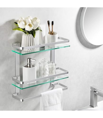 Mensole Doccia Angolari In Vetro 2 Pezzi - 24x24 Cm, Con Staffe, Per Bagno E Cucina